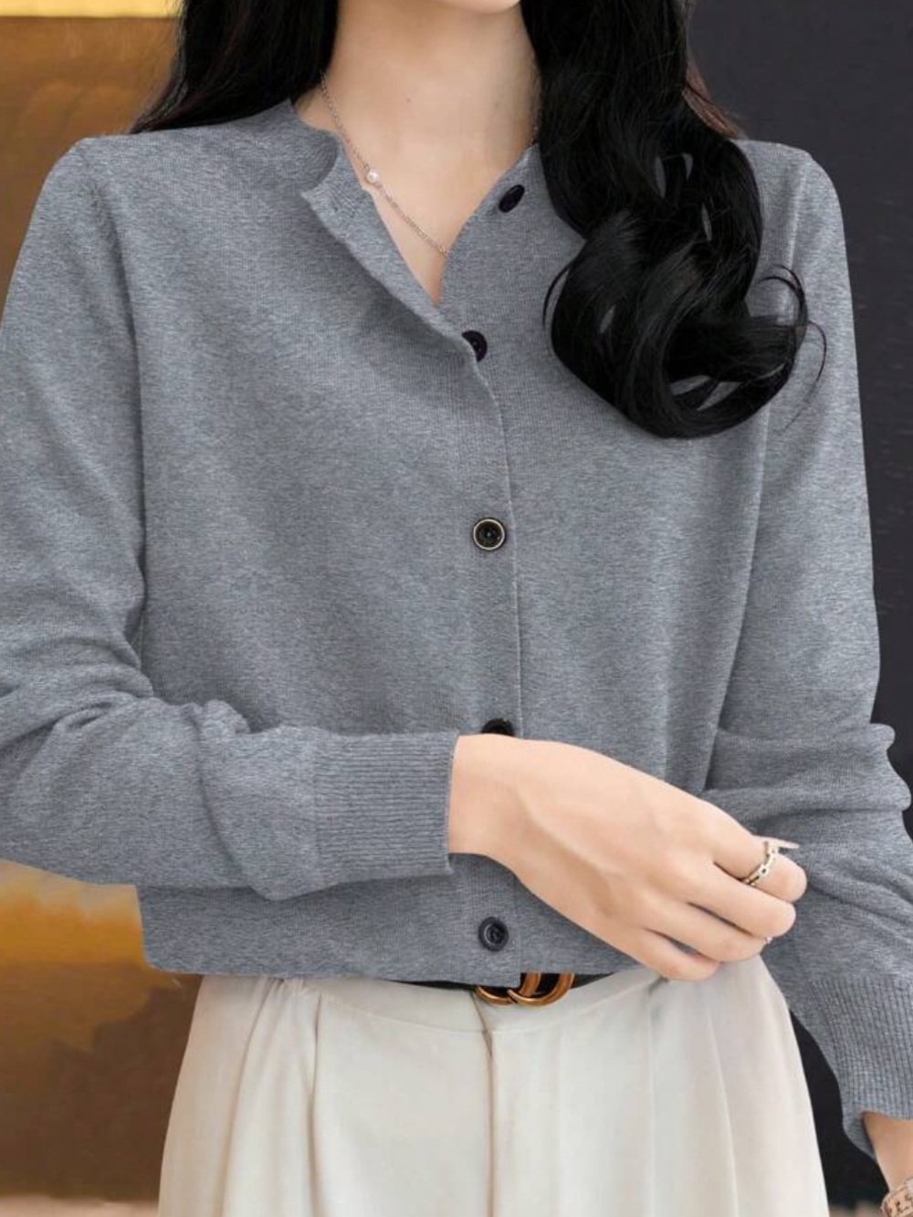 Gray Button-Front Cardigan - Picture 3 of 6